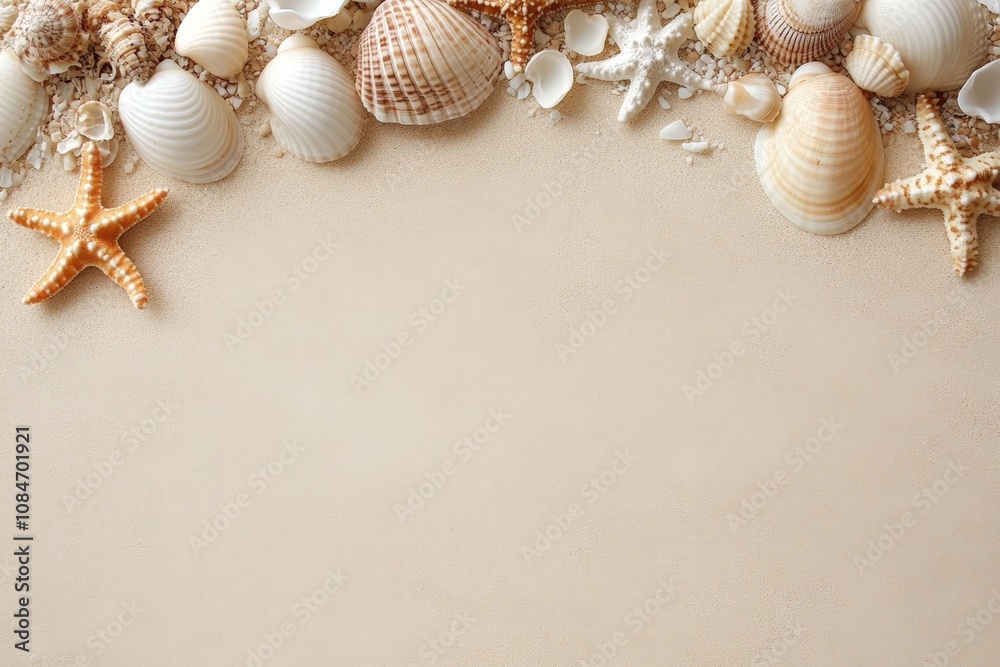 Coastal Sandy Shore with Seashells Starfish Natural Beach Background Coastal Sandy Shore with Seashells Starfish Natural Beach Background