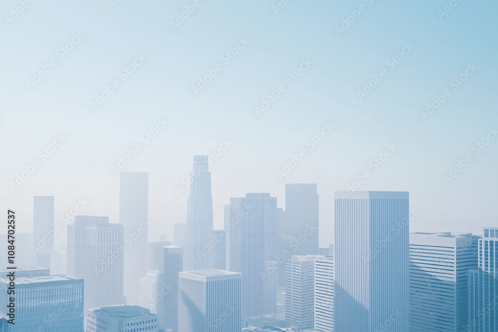 Urban Skyline Under Misty Blue Sky: A Modern Cityscape View Urban Skyline Under Misty Blue Sky: A Modern Cityscape View