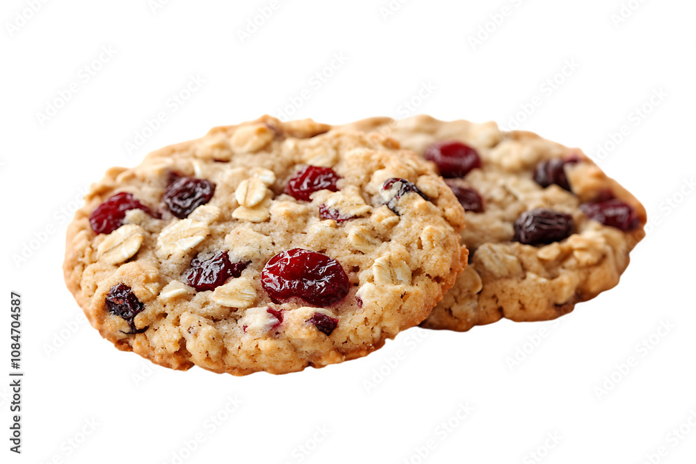 Cranberry oatmeal raisin cookie isolated png on a transparent background Cranberry oatmeal raisin cookie isolated png on a transparent background
