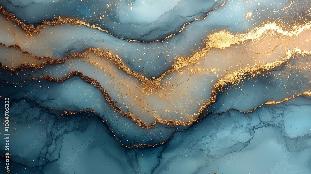 Abstract blue and gold fluid art with flowing patterns and textures. Abstract blue and gold fluid art with flowing patterns and textures.