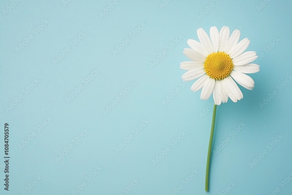 Simple Beauty: A Daisy Blossom Against a Soft Blue Background Simple Beauty: A Daisy Blossom Against a Soft Blue Background