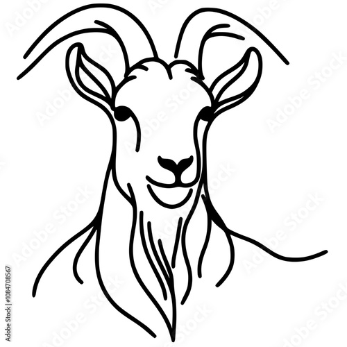 One line art male goat portrait silhouette
