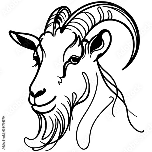 One line art male goat portrait silhouette