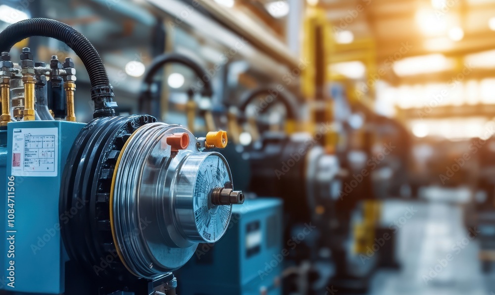 Large industrial air compressor is operating and supplying compressed air to a modern factory Large industrial air compressor is operating and supplying compressed air to a modern factory