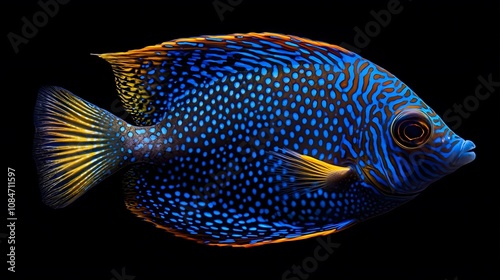 Vibrant Blue   Gold Spotted Fish  Aquarium  Tropical Reef  Underwater  Marine Life photo