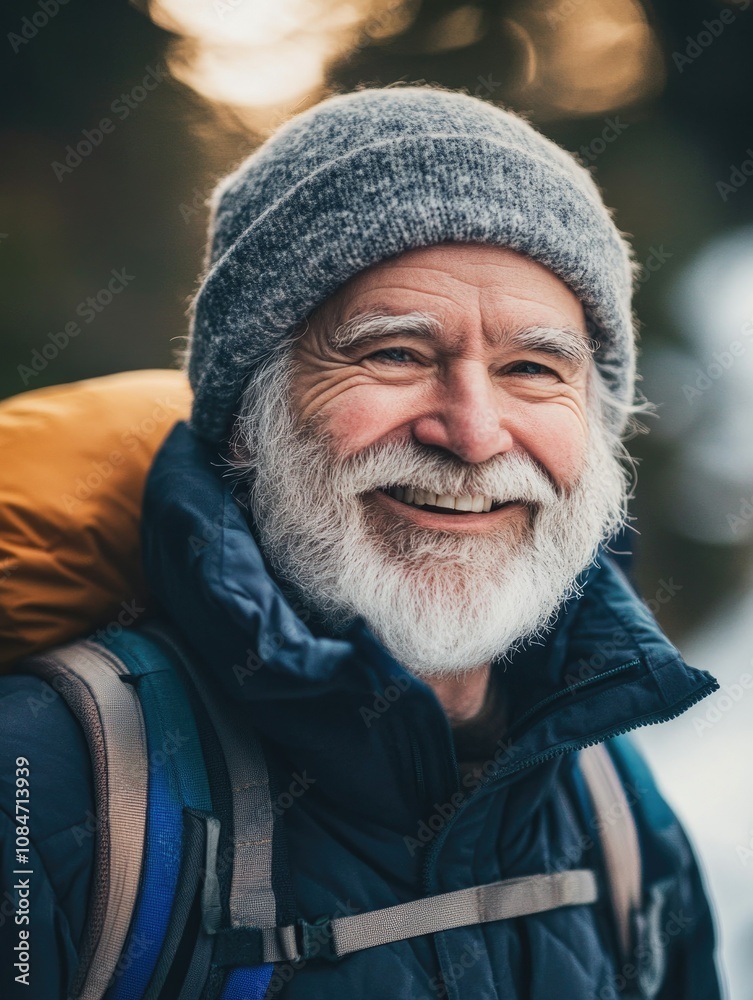 Jovial Hiker in Winter Climate