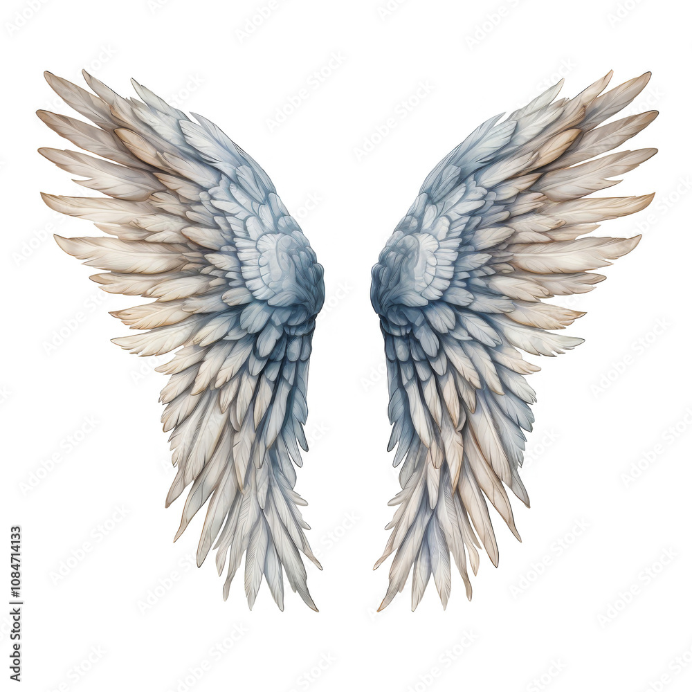Fototapeta premium Pair of Elegant, Pale Grey and Beige Angelic Wings