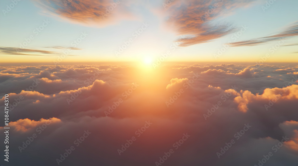 Golden Sunset Above the Clouds - 3D Illustration Golden Sunset Above the Clouds - 3D Illustration