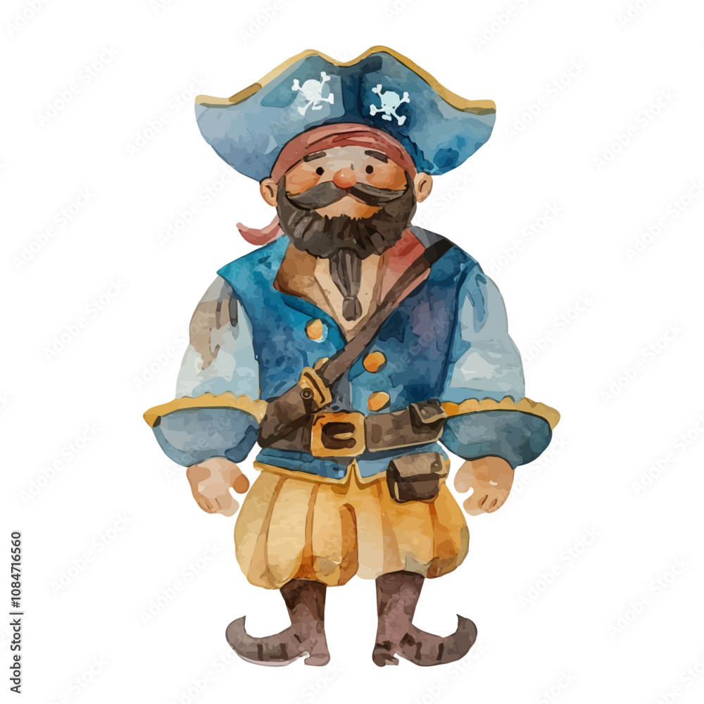 A watercolor of a pirate figurine, isolated on a white background. Pirate figurine vector. A watercolor of a pirate figurine, isolated on a white background. Pirate figurine vector.