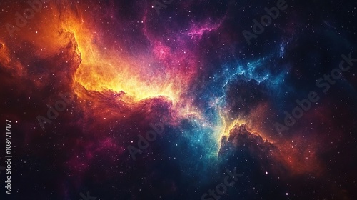 A vibrant cosmic scene depicting colorful nebulae and star formations in deep space.