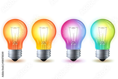 A row of colorful light bulbs showcasing different hues and designs.