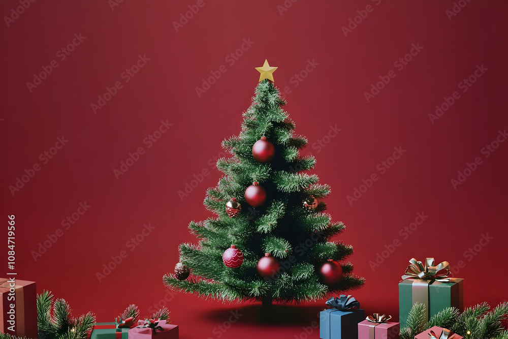 Christmas Scene with Christmas Tree and Presents Christmas celebration with copy space design Xmas Christmas Scene with Christmas Tree and Presents Christmas celebration with copy space design Xmas