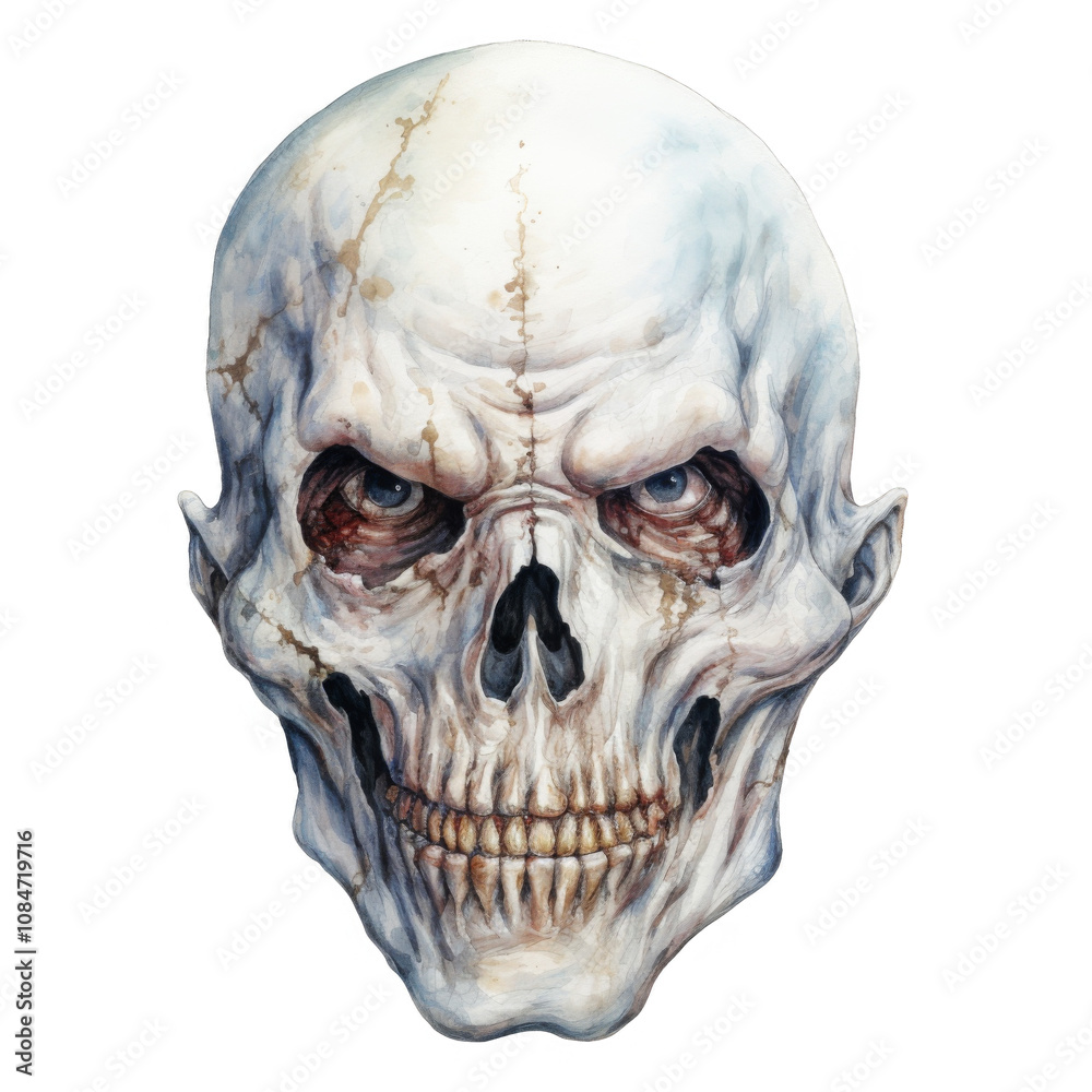 Obraz premium Watercolor Painting of a Gnarled, Menacing Skull with Intricate Detail