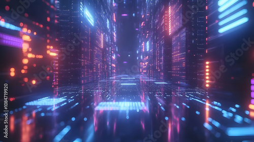 Wallpaper Mural Neon Digital Cityscape 3D Illustration Torontodigital.ca