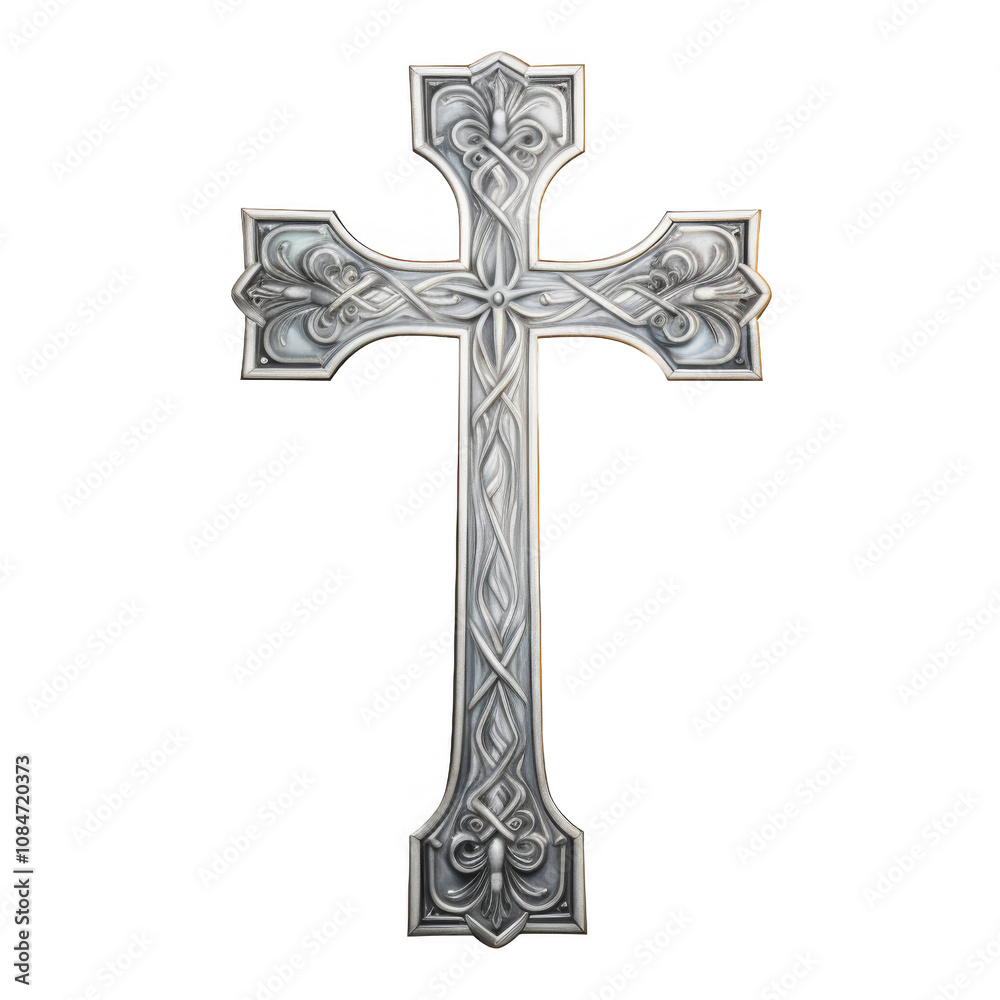 Ornate Silver Cross with Intricate Celtic Knotwork and Fleur-de-lis Details