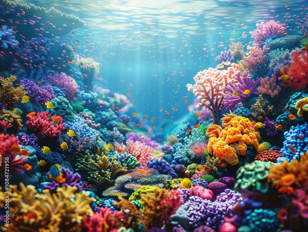 Naklejka premium Exploring a colorful coral reef teeming with exotic fish and vibrant marine life
