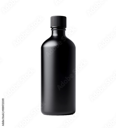 A sleek black bottle with a screw cap, suitable for various liquids.