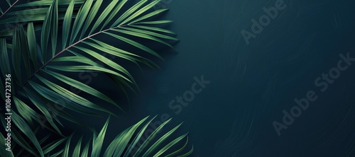 green palm leaf plants on navy blue background 3