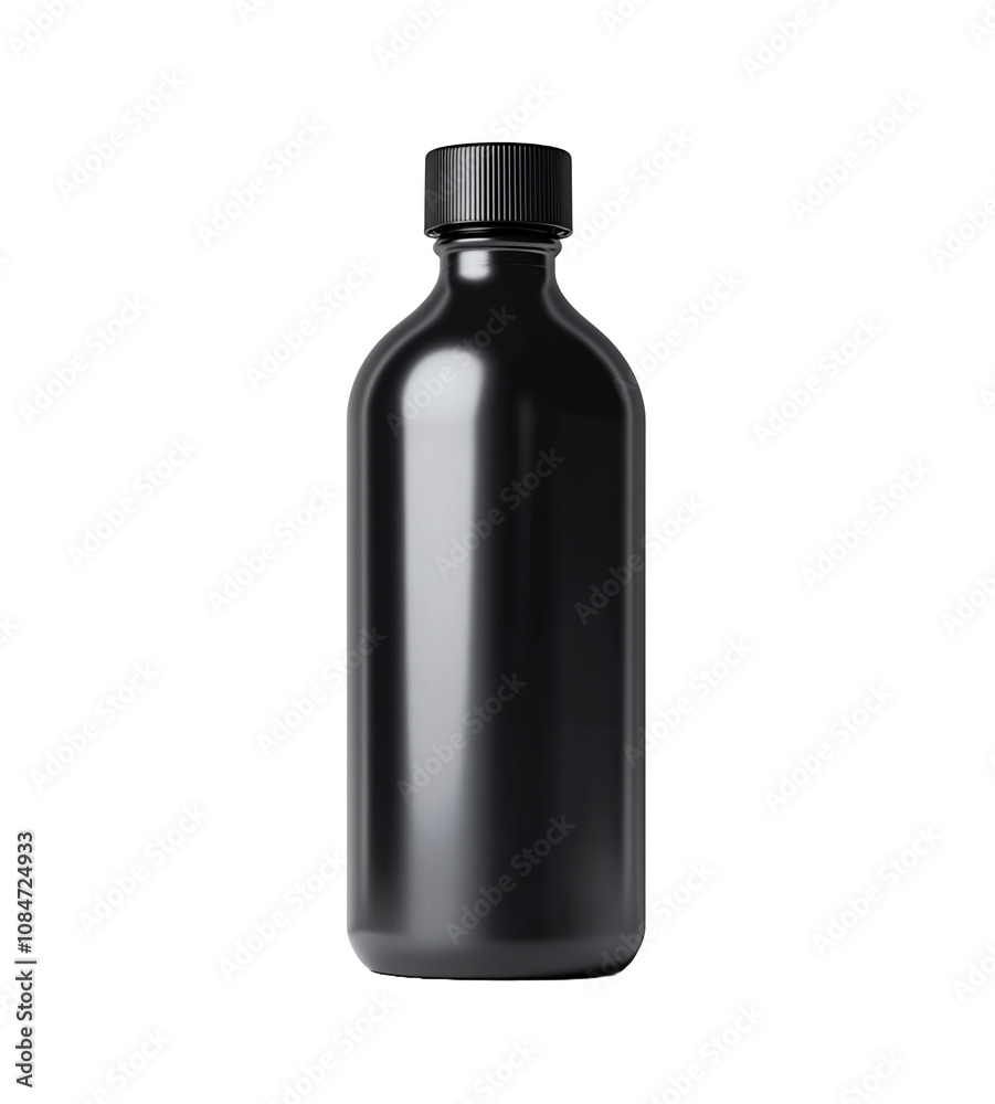 A sleek black bottle, designed for storing beverages or liquids. A sleek black bottle, designed for storing beverages or liquids.