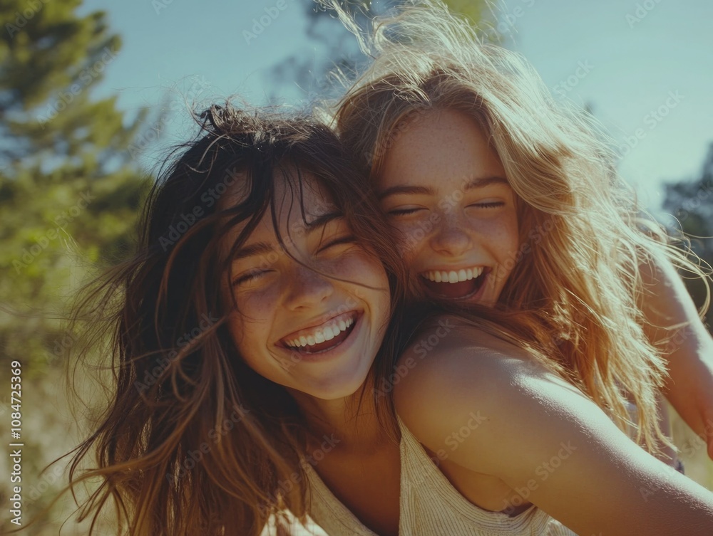 Two Happy Women Sharing a Joyful Moment in Nature