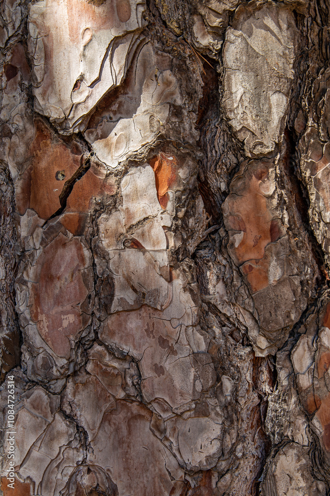 Rough tree bark closeup. Textured pine bark. Cracked bark, nature texture background. Tree trunk in the forest, tree texture pattern, Dry bark texture