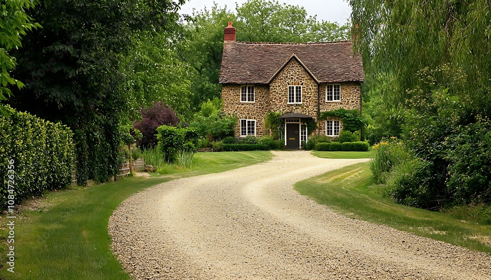 Large farm country house featuring a gravel driveway. Large farm country house featuring a gravel driveway.