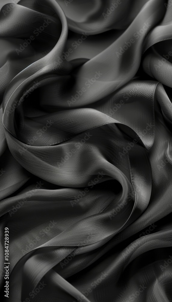 Soft black satin drapes gracefully in delicate waves, creating a luxurious appearance. The smooth texture captures light beautifully, enhancing the elegance and richness of the fabric. Soft black satin drapes gracefully in delicate waves, creating a luxurious appearance. The smooth texture captures light beautifully, enhancing the elegance and richness of the fabric.