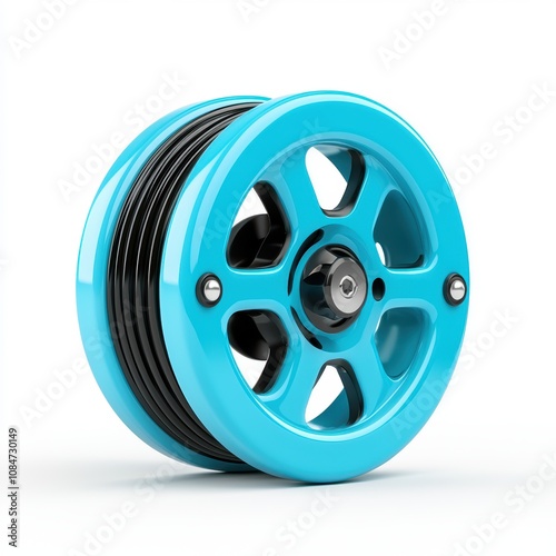 A vibrant blue wheel with a sleek design and black inner parts, ideal for automotive or engineering projects, Use this image for promotional material, catalogues