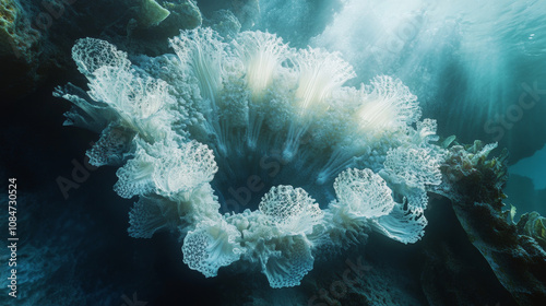 Underwater Coccolith Bloom: Abstract Digital Sculpture, Ocean Acidification, Surreal Marine Life photo