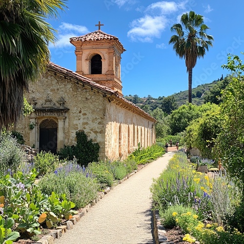 Exploring historical architecture of mission san juan bautista in california with lush gardens and scenic views