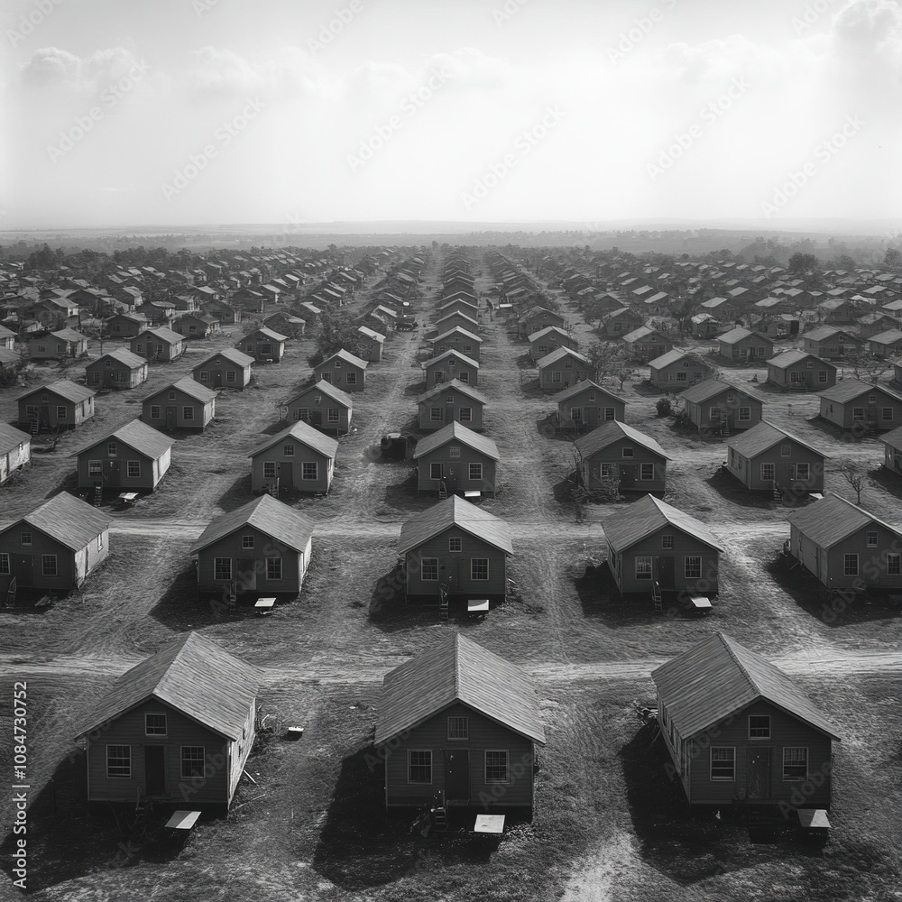 Fototapeta premium Mass housing development suburban area aerial view monochrome landscape urban planning concept