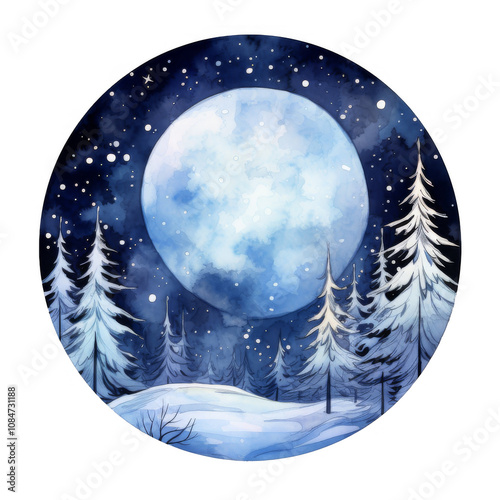 Winter Night's Enchantment: A Full Moon over a Snowy Pine Forest