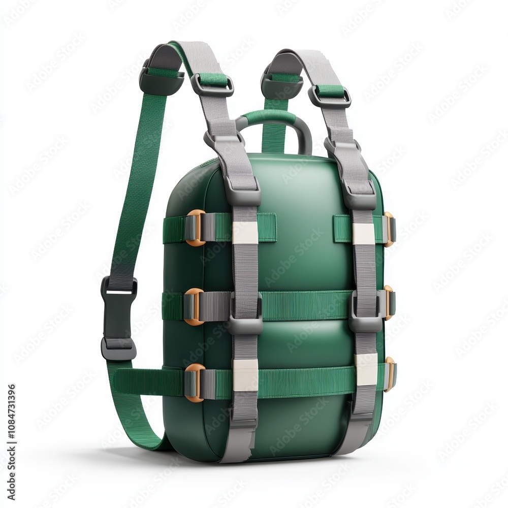 Naklejka premium A modern green backpack featuring adjustable straps and reinforced buckles, suitable for outdoor activities, travel, or daily use