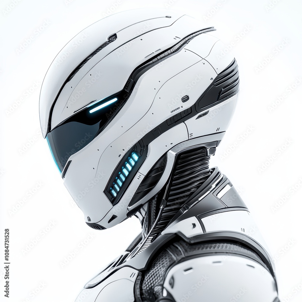 Futuristic white robotic headshot showcasing advanced technology, ideal for themes of innovation, AI, or robotics in advertising, websites, or tech-related content, Futuristic white robotic headshot showcasing advanced technology, ideal for themes of innovation, AI, or robotics in advertising, websites, or tech-related content,