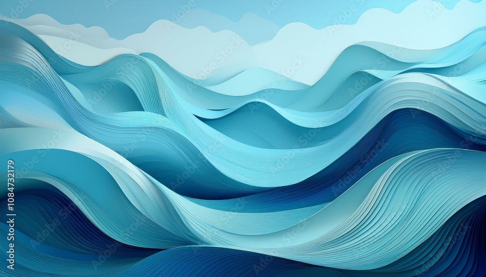 Abstract ocean waves in shades of blue, creating a calming and serene mood. The layered design evokes a sense of depth and movement. Abstract ocean waves in shades of blue, creating a calming and serene mood. The layered design evokes a sense of depth and movement.