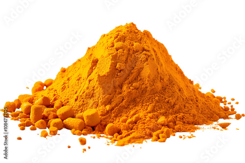 Turmeric (Curcuma) powder pile isolated on a white background