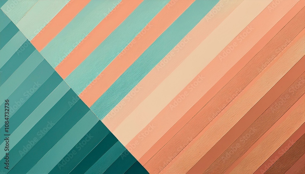 Abstract diagonal stripes in teal, peach, and coral shades create a modern and vibrant design. Perfect for backgrounds or graphic design projects.