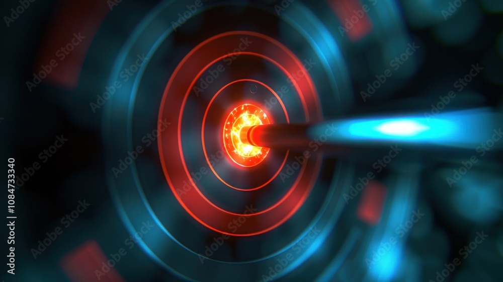 Obraz premium Abstract glowing target with an arrow through the center.