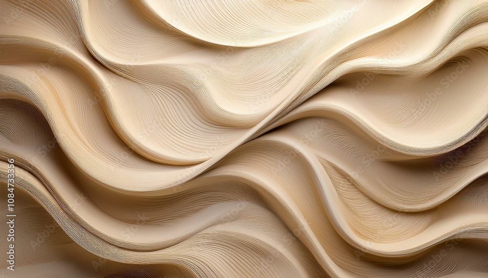Obraz premium Abstract beige and cream swirls create a mesmerizing texture. The undulating layers form a captivating pattern, reminiscent of sand dunes or ocean waves.