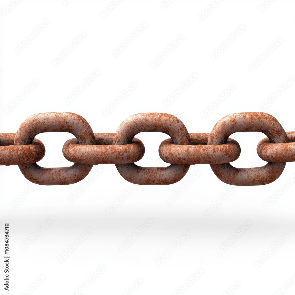 A rusty chain is displayed against a clean white background, symbolizing strength, durability, and aging, This image can be used in articles, blogs, or designs related to construction and resilience, A rusty chain is displayed against a clean white background, symbolizing strength, durability, and aging, This image can be used in articles, blogs, or designs related to construction and resilience,