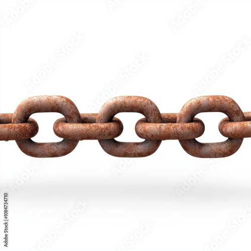 A rusty chain is displayed against a clean white background, symbolizing strength, durability, and aging, This image can be used in articles, blogs, or designs related to construction and resilience,