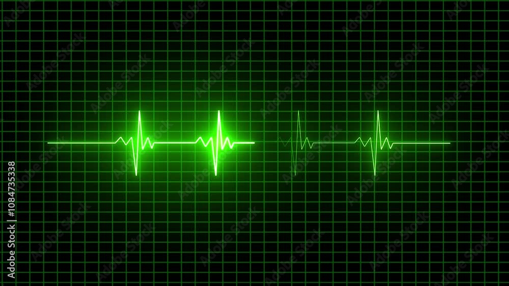 Abstract heartbeat and pulse rate signal technology animation on grid background. Heart beat pulse. Electrocardiogram show heart beat line.