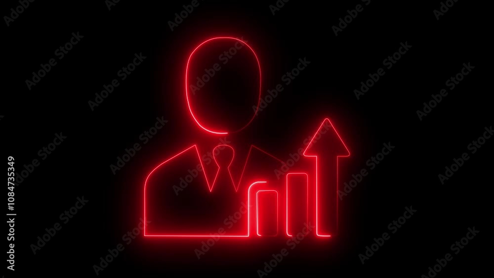 business graph red color icon Animated sketch of a man and a graphic glowing neon saber video on dark background business graph red color icon Animated sketch of a man and a graphic glowing neon saber video on dark background