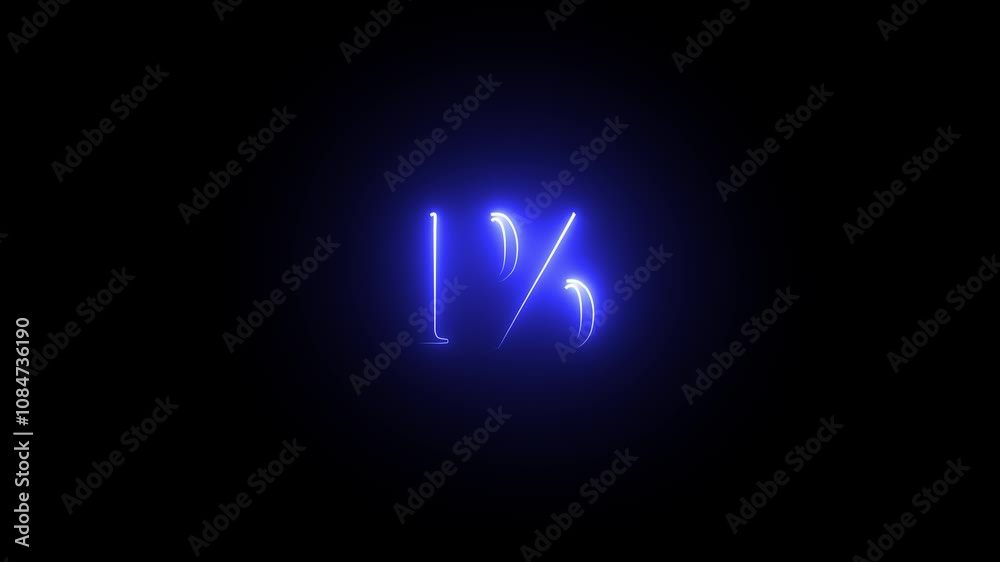 1% percent glowing Number on Neon loop animation on black background in blue color. frame video 4K shiny number, Neon Number Burning Effect, Count Numberxt . 1% percent glowing Number on Neon loop animation on black background in blue color. frame video 4K shiny number, Neon Number Burning Effect, Count Numberxt .