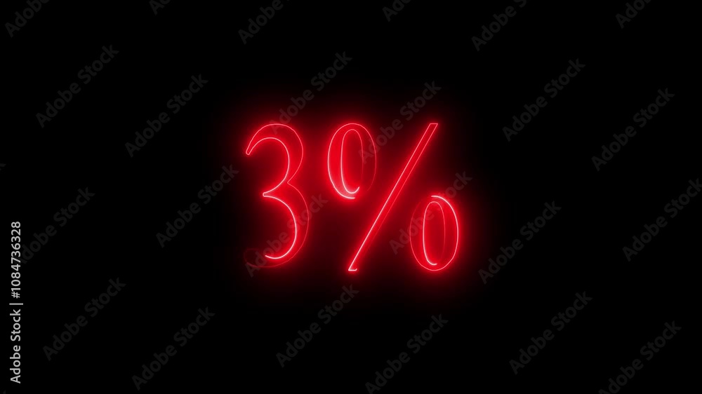 3% percent glowing Number on Neon loop animation on black background in red color. frame video 4K shiny number, Neon Number Burning Effect, Count Numberxt . 3% percent glowing Number on Neon loop animation on black background in red color. frame video 4K shiny number, Neon Number Burning Effect, Count Numberxt .