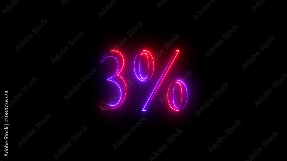4k Abstract glowing neon number 3% animation. red and purple neon futuristic effect. Trendy glow lighting 4k Abstract glowing neon number 3% animation. red and purple neon futuristic effect. Trendy glow lighting