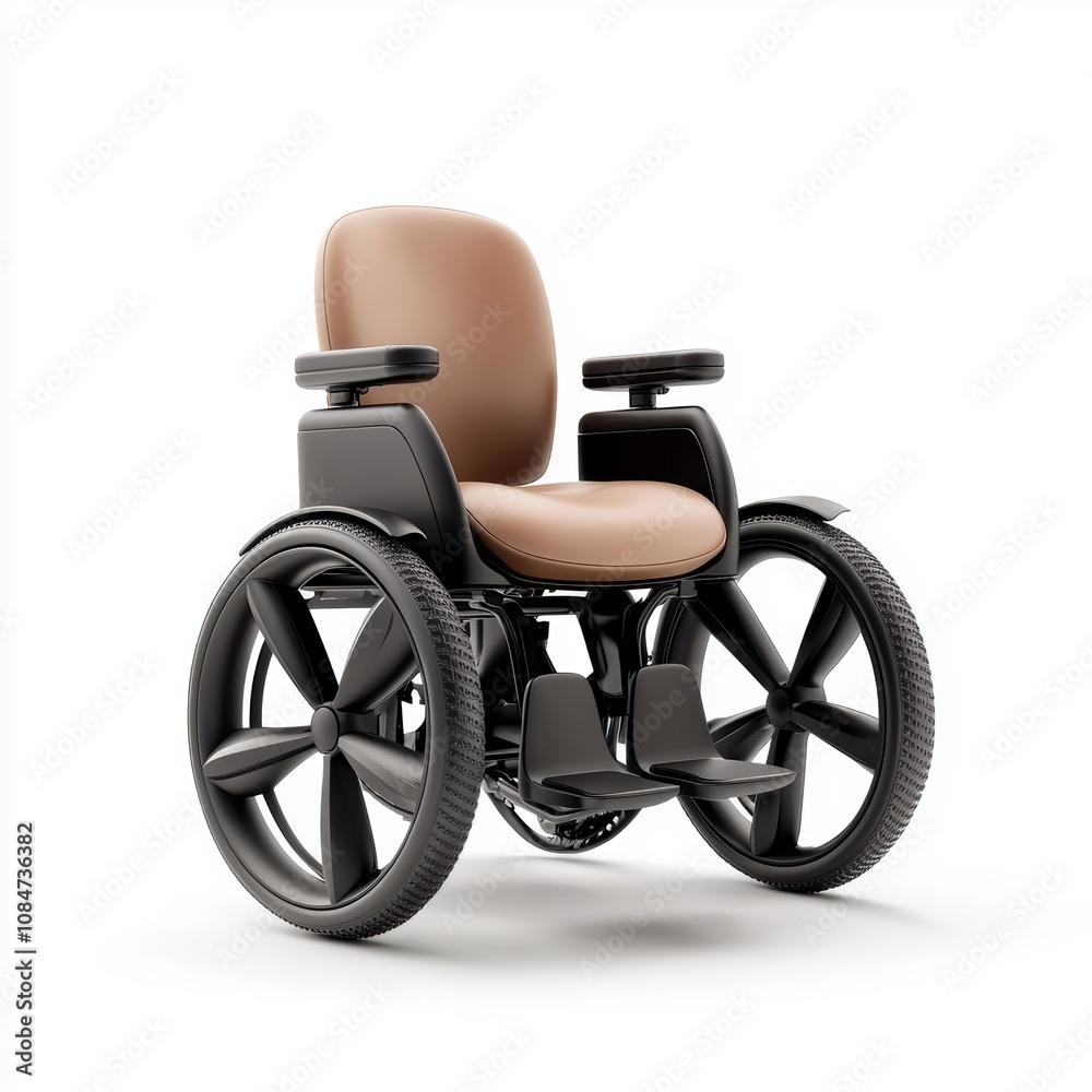 This image features a modern wheelchair with a sleek design, showcasing comfort and accessibility, Ideal for healthcare, rehabilitation centers, or promoting inclusivity in marketing materials,