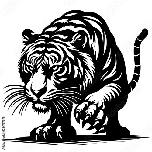 Silhouette of a tiger ready to pounce