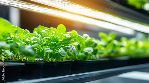 Urban Vertical Farming Setup with Lush Green Plants