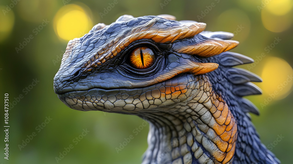 Fototapeta premium Dragon Portrait Illustration with Yellow Eye